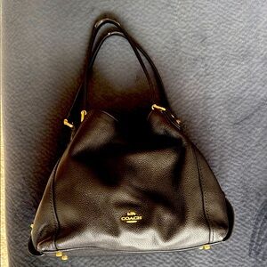 Coach Black Leather Shoulder Bag with Gold Accents